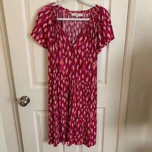 Loft Pink red and Cream Patterned. Ikat print dress. Size L boho. Floral.